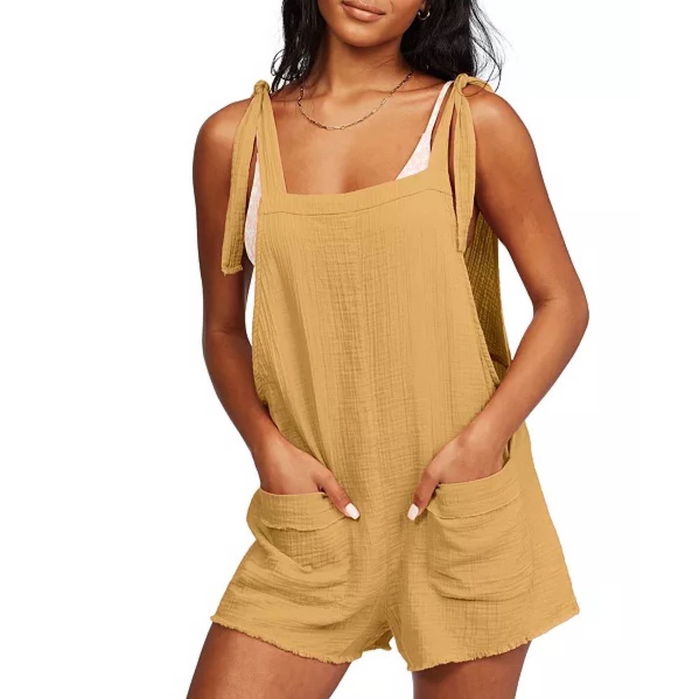 Billabong• Girl On The Run Mustard Yellow Short Overalls - Picture 5 of 16